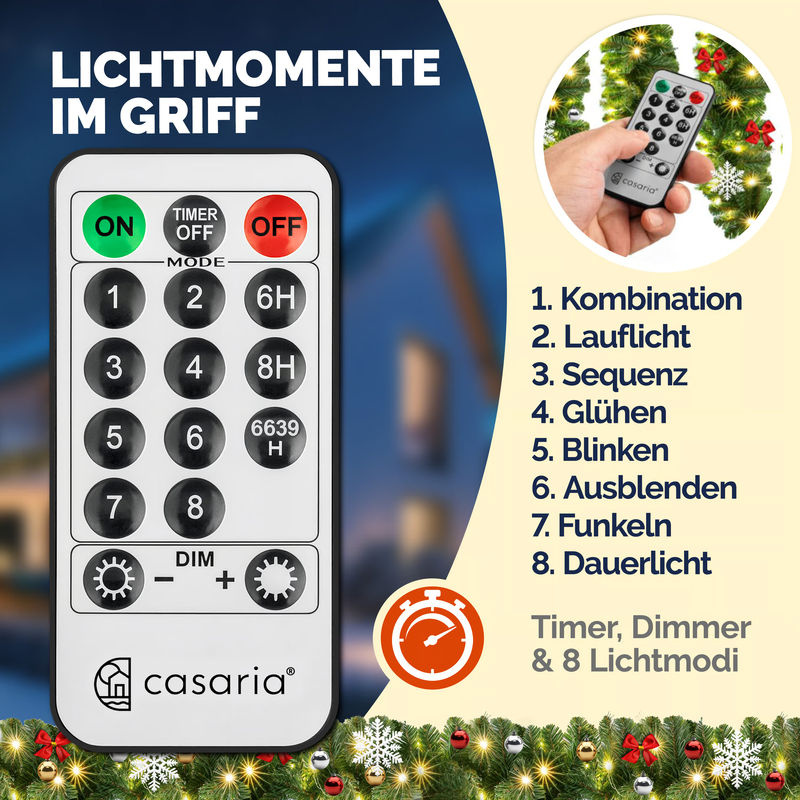 Casaria Weihnachtsgirlande in Grün mit Sternen und Schneeflocken, 5 m Länge, inklusive Fernbedienung - Bild 3