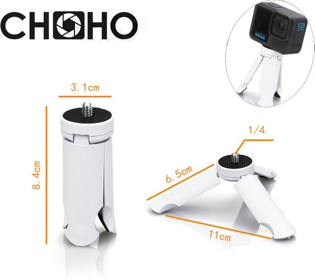 CHOHO Mini Tischstativ mit Licht und Handyhalterung in Weiß für Vlog und Selfie Aufnahmen kompatibel mit DJI Insta360 und GoPro - Bild 1