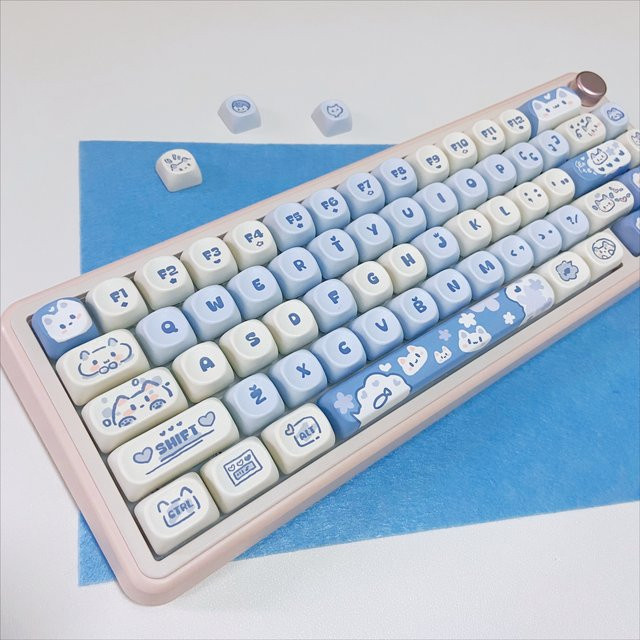MOA Custom Tastenkappen-Set für mechanische Tastaturen mit Katzen, Bären und Nebel-Thema in Pink, Grün, Blau und Lila - Bild 1