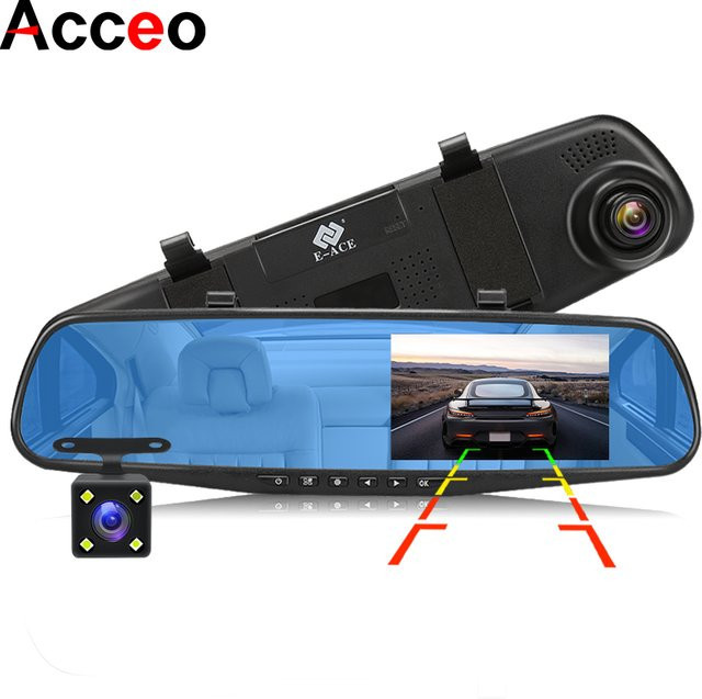 Acceo Mini Rückspiegel Dashcam mit 4,3 Zoll IPS Display, Vorder- und Rückkamera-Recorder, Schwarz - Bild 1
