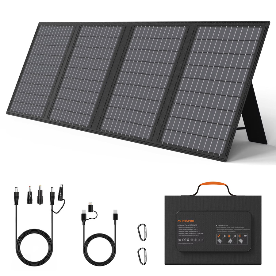 MHPOWOS 60W 18V Faltbares Solarpanel Tragbares Solarladegerät in Schwarz für Laptop, Solargenerator, Camping und Angeln - Bild 5