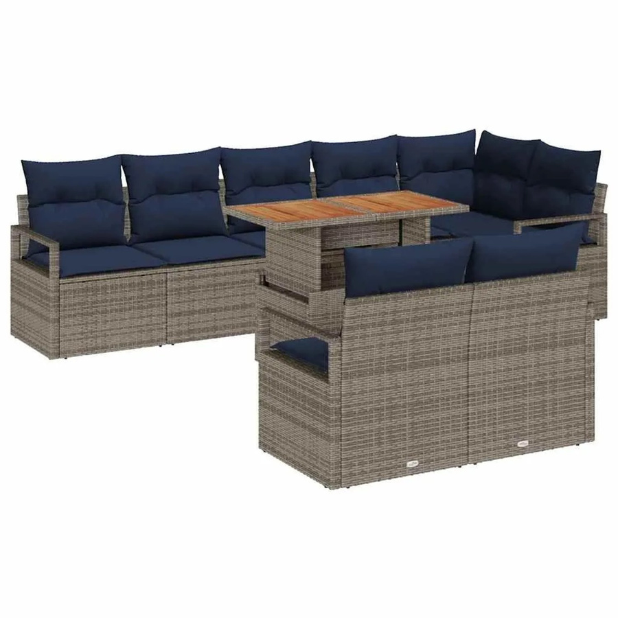vidaXL Garten Essgruppe aus Poly-Rattan und Akazienholz mit 9 Teilen in Grau und Marineblau - Bild 2