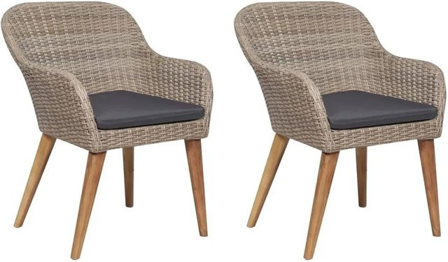 DELUKE Gartenstuhl EGOS 2er Set aus Poly-Rattan in Braun mit Polstern und Armlehnen, B/T/H: 62,5 x 55 x 82 cm - Bild 1