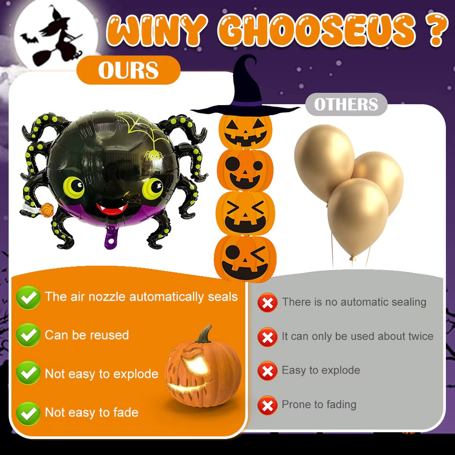 XQYY Halloween Heliumballons aus Aluminiumfolie in Multicolor mit Pumpkin, Spider und Ghost Motiven - Bild 2