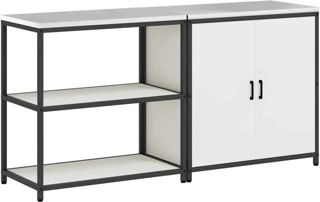 vidaXL Aufbewahrungsset für die Küche aus Metall in Weiß, 2er-Set mit Scharniertüren und Regalböden - Bild 1