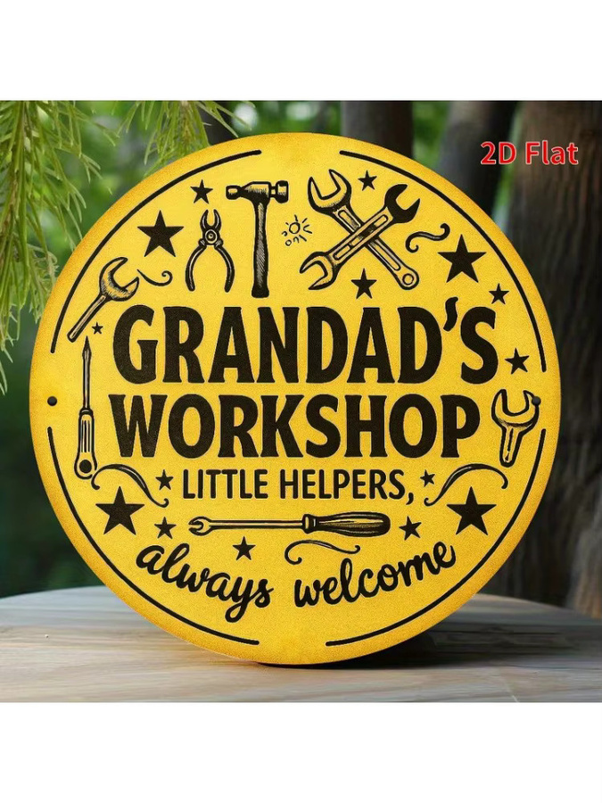 Potdemiel Metallschild Opa's Workshop Vintage Design Gelb B/H: 20 x 20 cm - Bild 5