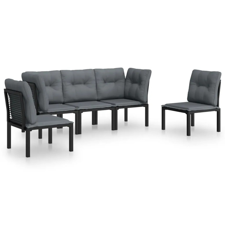 vidaXL 5-tlg Garten-Lounge-Set in L-Form aus Polyrattan und Metall, Schwarz und Grau, inklusive Polster und Kissen - Bild 2