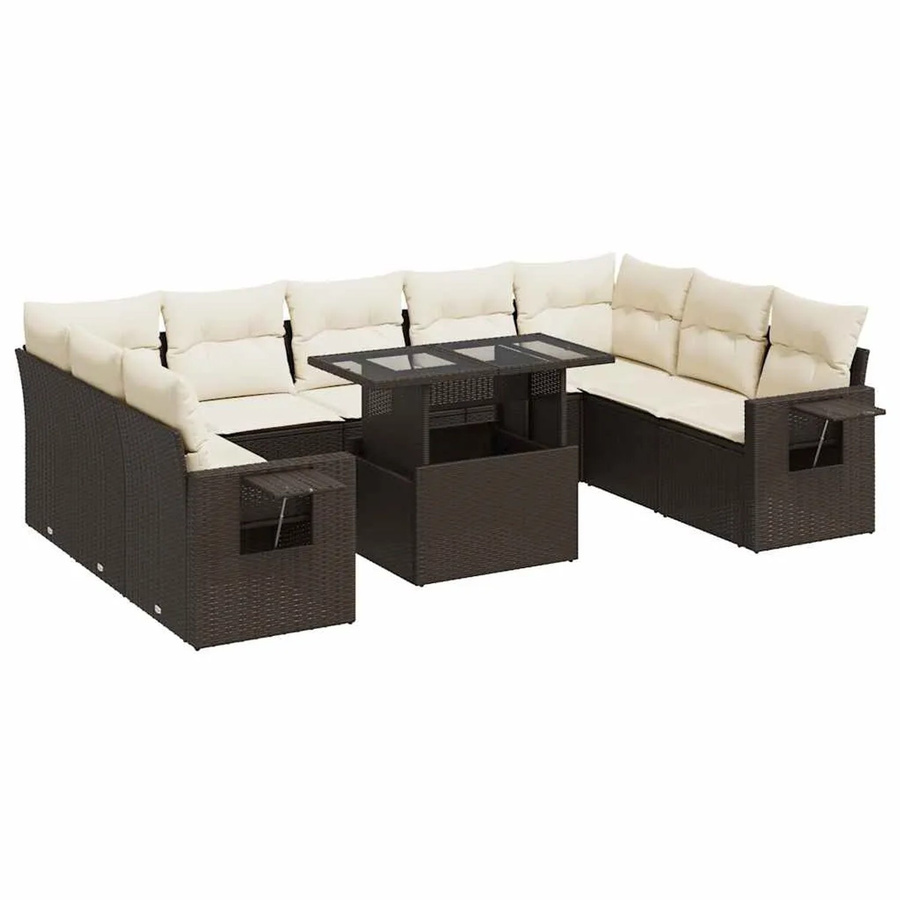 vidaXL 10-teilige Garten-Sofagarnitur in L-Form aus braunem Poly-Rattan mit wetterfesten Kissen und pulverbeschichtetem Stahlgestell - Bild 2