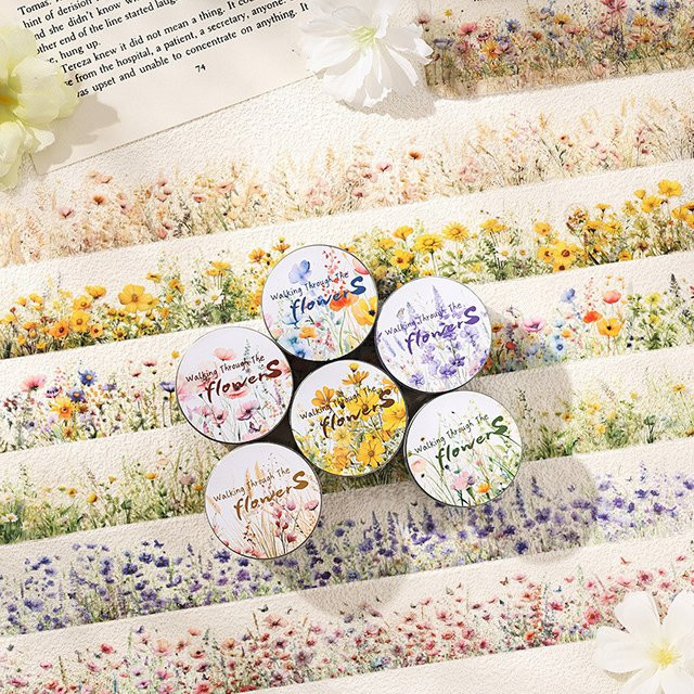 Journamm Washi Tape mit Blumenmuster für Scrapbooking und Junk Journal, Mehrfarbig, Breite: 3 cm, Länge: 2 m - Bild 1