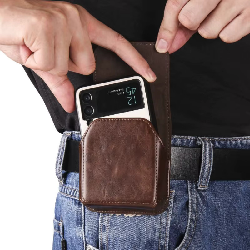 Leder-Gürtelclip-Hülle als Hüfttasche für Samsung Galaxy Z Flip 7 6 5 4 3 5G und Moto Razr 60 50 40 in Braun - Bild 2
