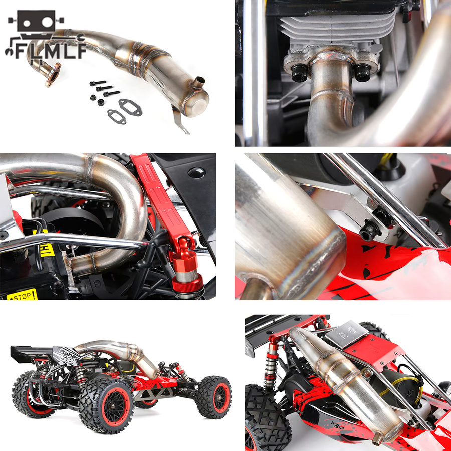 FLMLF Rc-Auto-Auspuffrohr oder Schalldämpferrohr-Kit, 1:5, Metall, Grau, Rot - Bild 2