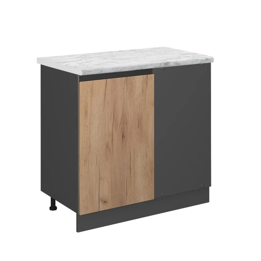 Vicco Eckunterschrank R-Line Küchen Eckschrank Goldkraft Eiche Anthrazit mit Marmor Optik B/T/H: 86,0 x 46,0 x 81,6 cm - Bild 2