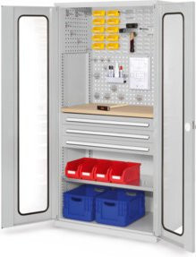 Kappes Schubladenschrank RasterPlan Mod. 35 mit Sichtfenstertüren in Grau RAL 7035, B: 100 cm, H: 195 cm, T: 60 cm - Bild 1