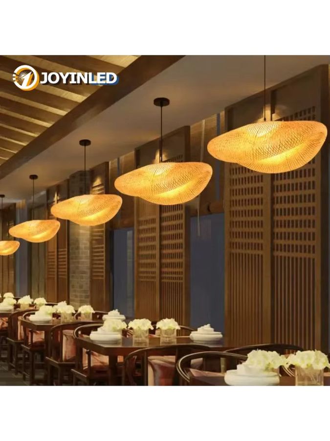 JOYINLED Rustikaler Bambus-Kronleuchter und Stehlampe in Schwarz mit warmweißem LED-Licht für Wohnzimmer und Restaurant - Bild 7