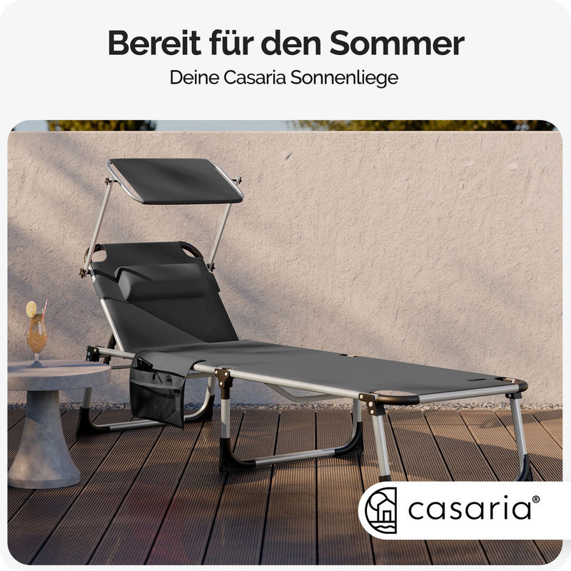 CASARIA Gartenliege Malta 2er-Set Anthrazit mit Alu-Gestell, Sonnendach und verstellbarer Kopfstütze, B/T/H: 210 x 61 x 35 cm - Bild 2