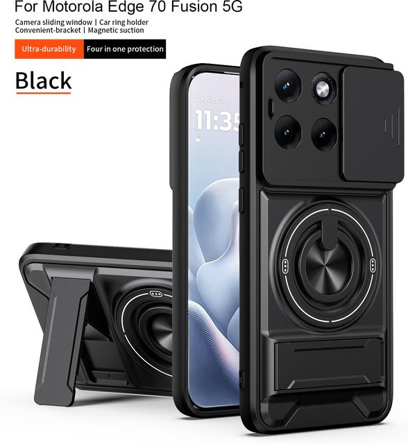 Magnetische Handyhülle für Motorola Moto Edge 70 60 Fusion 50 Neo mit Kameraschutz und stoßfester Hartschale in Orange und Schwarz - Bild 1