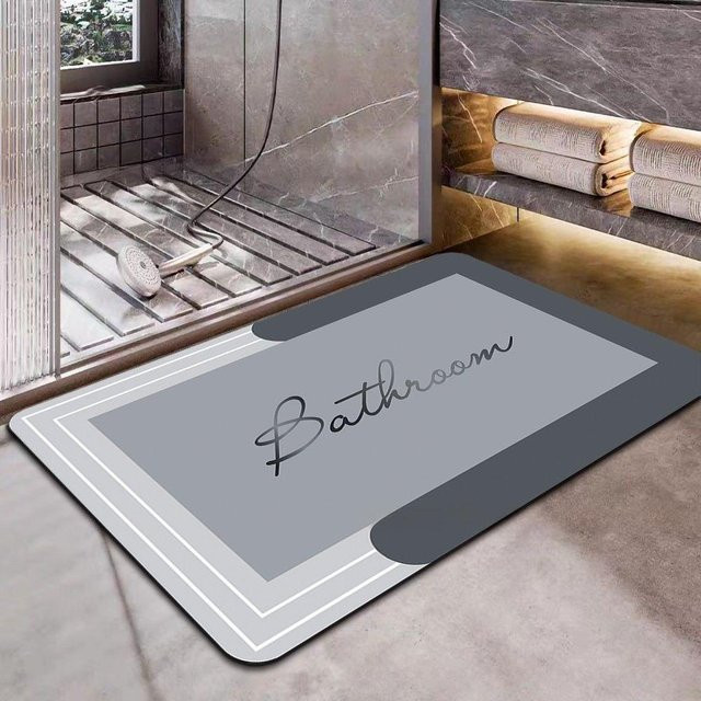 WTEMPO Badezimmer- und Toilettenbodenmatte, grau, wasserabsorbierend, rutschfest und schnelltrocknend, B/T: 60 x 40 cm - Bild 1