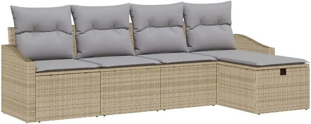 vidaXL Garten-Sofa-Set aus Polyrattan in Beige mit Kissen, 5-teilige L-Form Lounge-Garnitur für Terrasse und Garten - Bild 1
