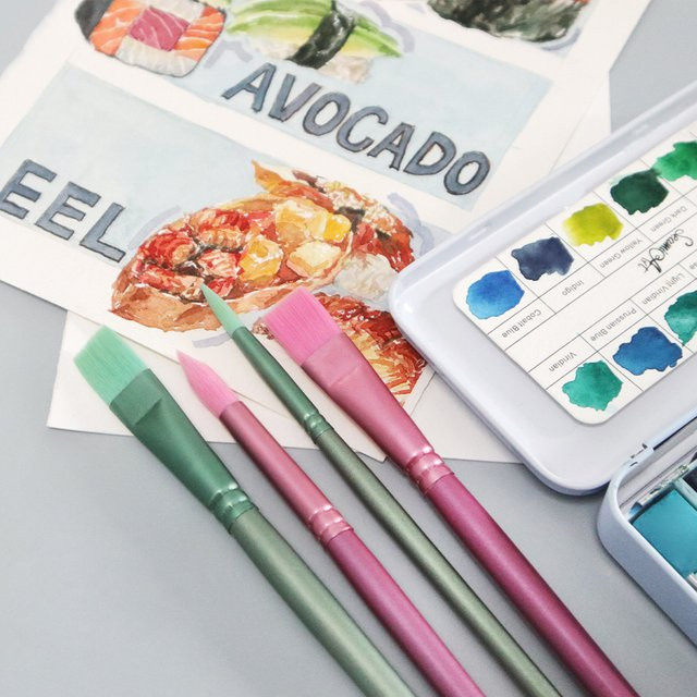 SeamiArt Malpinsel-Set aus Nylonhaar für Aquarell, Öl, Acryl und Gouache in verschiedenen Farben und Formen - Bild 1