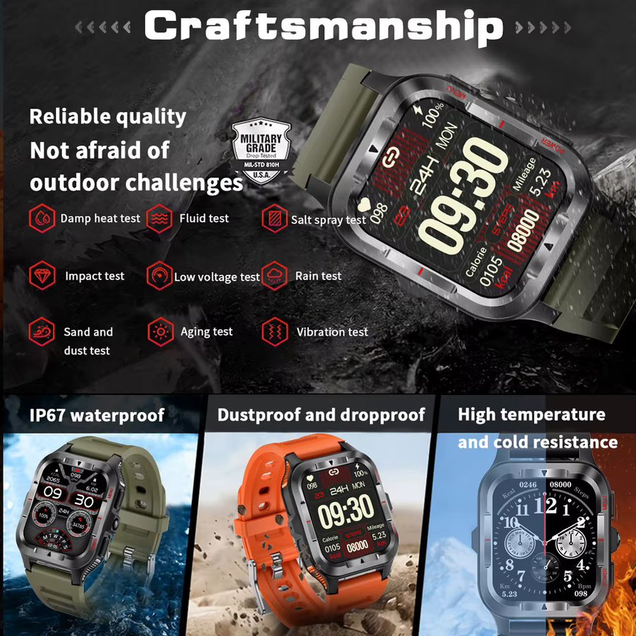 ChiBear Smartwatch, GPS, Bluetooth, Silikon, Schwarz, Herren - Bild 2