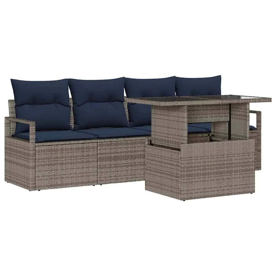 vidaXL Gartensofa-Set in L-Form aus Poly-Rattan mit Kissen und integriertem Speicher in Grau - Bild 2