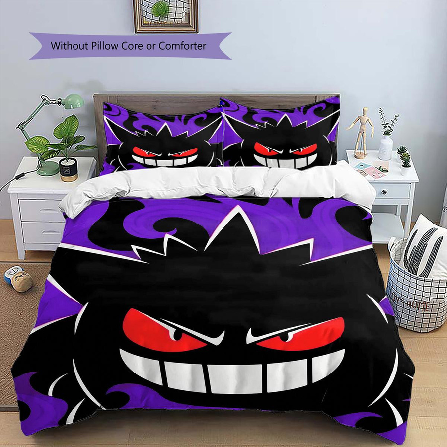 HAPPYDAYSET Pokémon Bettwäsche Gengar Muster in Lila, Set bestehend aus 1 Bettbezug und 2 Kissenbezügen, B/H: 135 x 200 cm - Bild 1