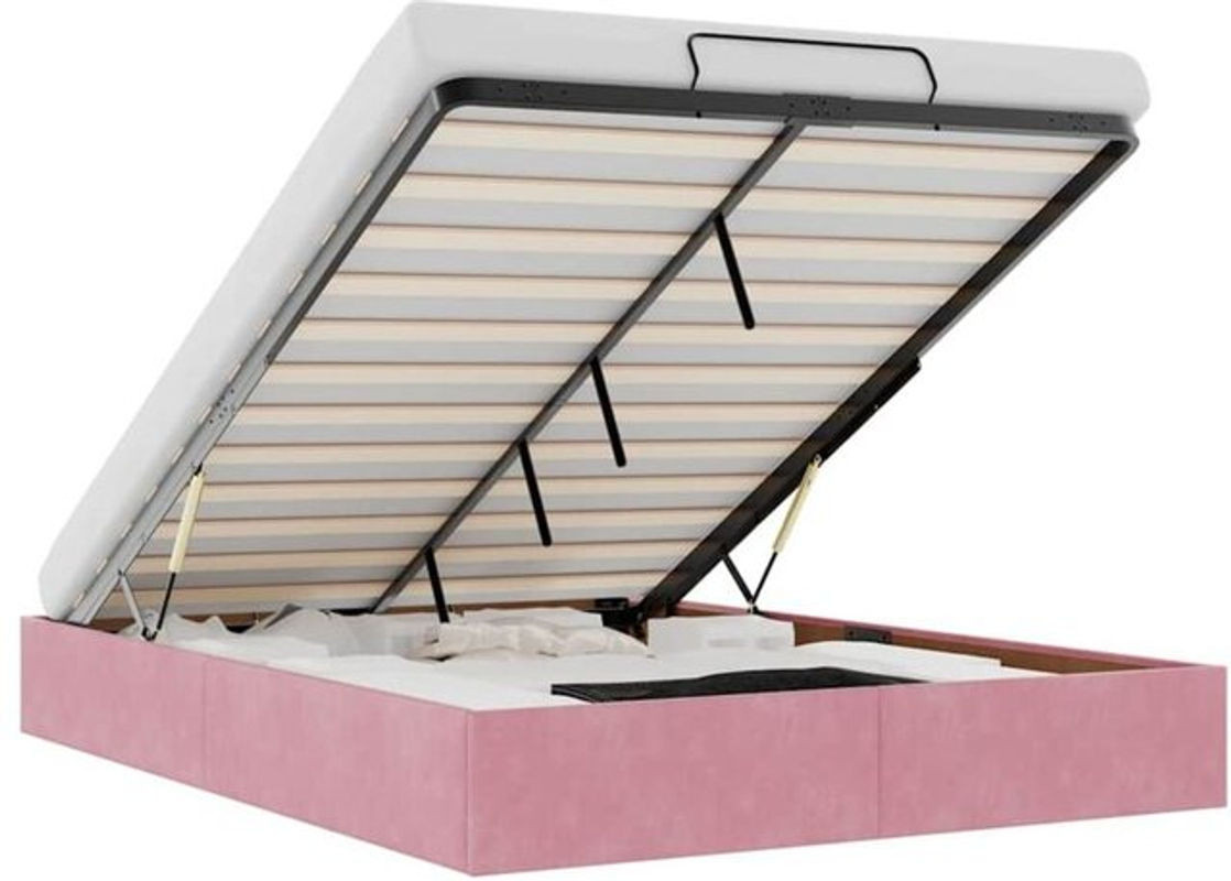 Modernes Polsterbett Ottoman von Vidaxl aus Samt in Rosa, B/T/H: 140 x 190 x 23,5 cm (ohne Matratze) - Bild 1