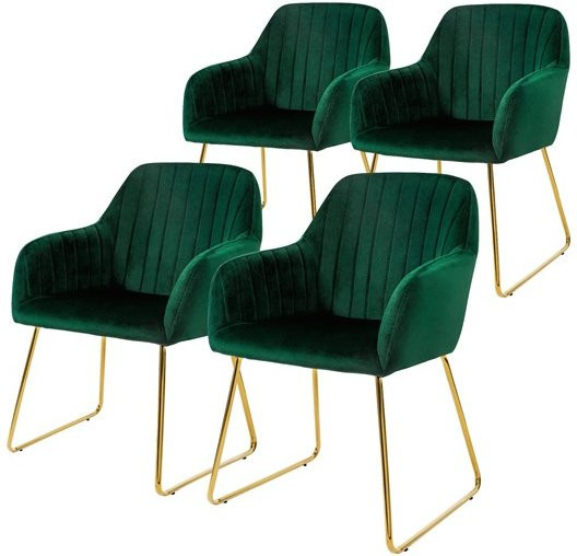 ML-Design Esszimmerstuhl 4er Set in Grün mit Samtbezug und Armlehnen - Bild 1