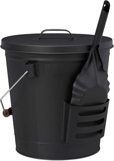 Relaxdays Ascheeimer aus Stahl mit Deckel und Schaufel in Schwarz, B: 35,5 cm, T: 32,5 cm - Bild 1