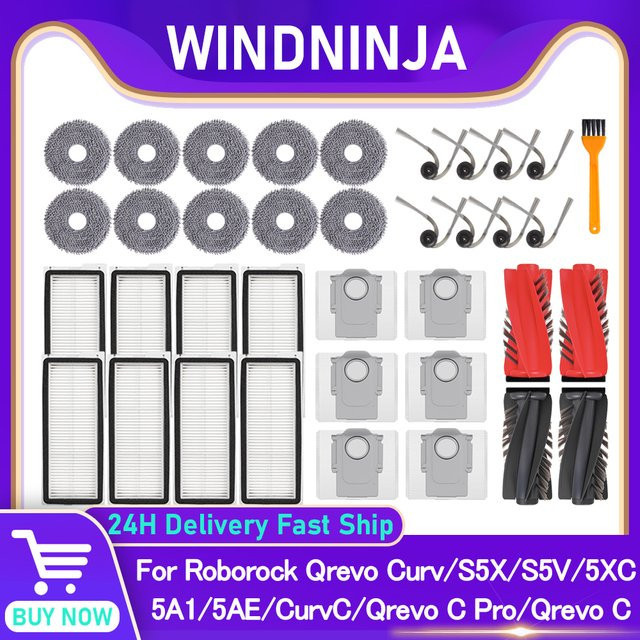 Roborock Ersatzteil-Set für Qrevo Curv, S5X, S5V, 5XC, 5A1, 5AE, CurvC, Qrevo C Pro und Qrevo C in Multicolour mit Bürsten, Filtern, Wischtüchern und Beuteln - Bild 1