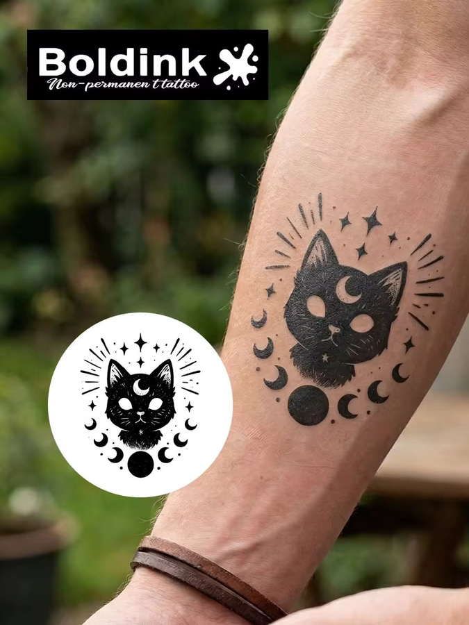 BOLDINK Mystic Cat Mondphasen-Tattoo-Aufkleber, Unisex - Bild 4