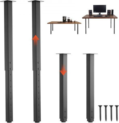 VEVOR Tischbeine aus Carbonstahl, verstellbare Möbelbeine quadratisch in Schwarz, 4 Stück, Höhe: 61,0 - 101,6 cm - Bild 1