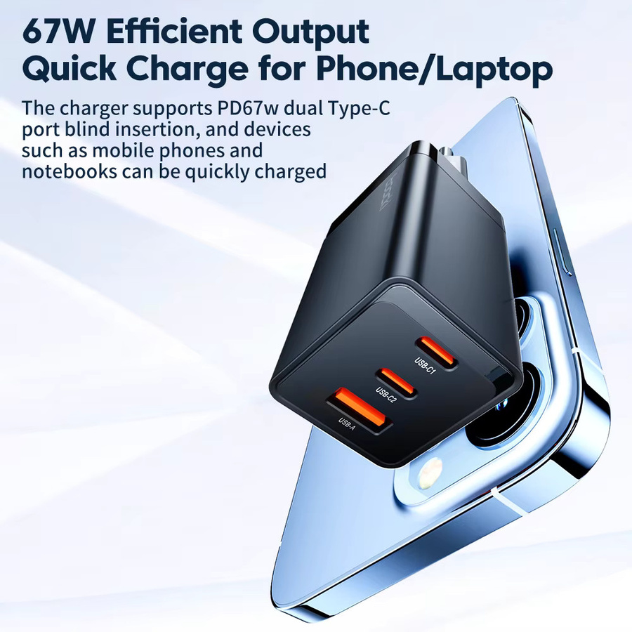 Toocki 67W USB-C Schnellladegerät mit PD 3.0 und QC 4.0 in Schwarz - Bild 2
