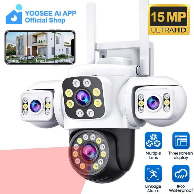 YOOSEE Ai APP Dreilinsen-Außenkamera mit 15MP HD Auflösung, WIFI IP CCTV Überwachungskamera in Weiß mit Zwei-Wege-Gespräch und Wasserdicht-Funktion - Bild 1