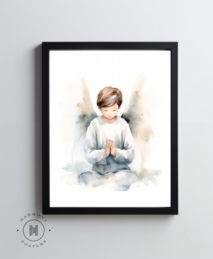Engelsgebet des Jungen Wandbild mit Holzrahmen Helle Eiche, B/H: 50 x 70 cm - Bild 6