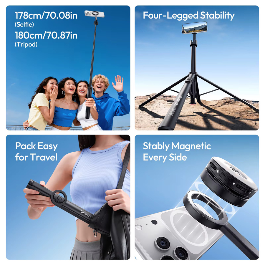 Ulanzi SK-21 Magnetischer Auto-Open Stativ-Selfie-Stick für iPhone in Schwarz - Bild 5
