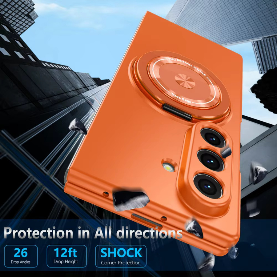 Stoßfeste Samsung Handyhülle mit militärischer Panzerung und 360 Grad drehbarer magnetischer Halterung für MagSafe kabelloses Laden in Schwarz und Orange - Bild 3