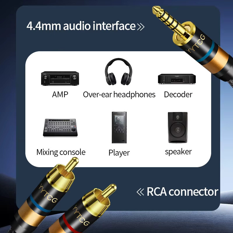 YYTCG Hi-End OFC Audiokabel Schwarz mit 4,4 mm Klinkenstecker auf 2 RCA Aux-Stecker zur Anti-Lärm- und Anti-Interferenz-Übertragung für Kopfhörer und Lautsprecher - Bild 3