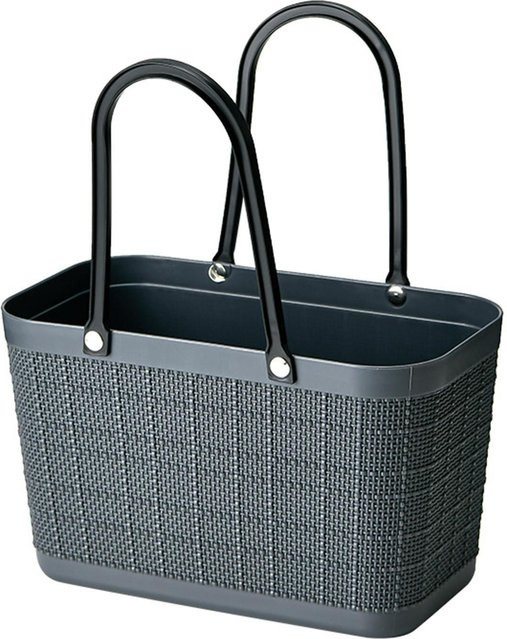 Tragbare Picknick-Einkaufstasche Katie aus Kunststoff in Schwarz, faltbarer Strandkorb und Reisehandtasche - Bild 1
