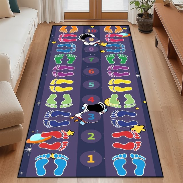 VIKAMA Bunter Fußabdruck-Teppich mit Kinder-Motiv, rutschfest und waschbar, Mehrfarbig, B/T: 120 x 50 cm - Bild 1