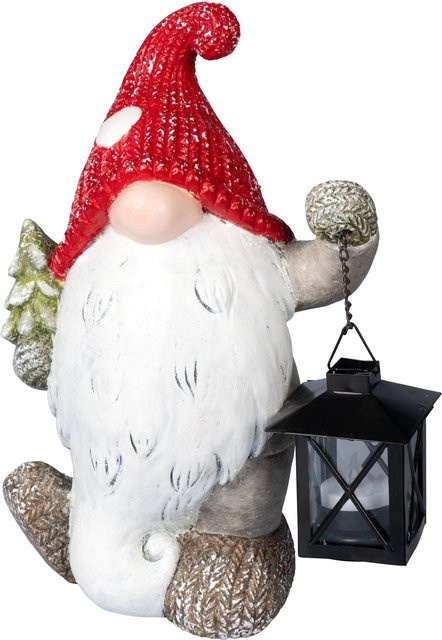LED-Gartenfigur Weihnachtswichtel Wurschtel von viva domo in Weiss und Rot mit LED-Teelicht - Bild 1