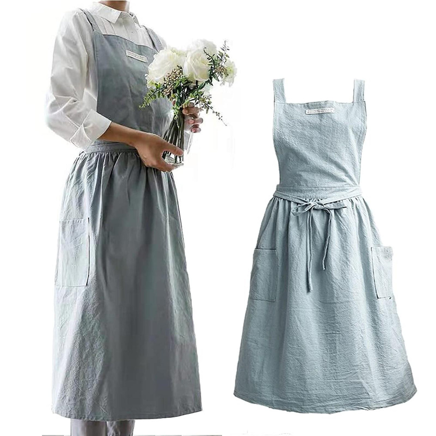 Küchenschürze aus weicher Baumwolle mit überkreuzter Rückseite von Refreshing Home in Beige, Einheitsgröße - Bild 1