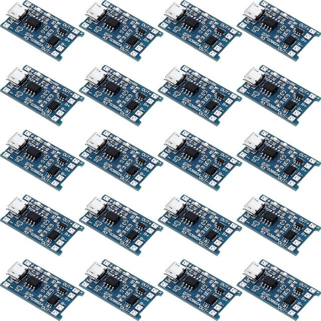 10er Set TP4056 Lithium-Batterie Ladeboards mit Schutzschaltung für 18650 Akkus, 5V 1A, mit Micro-USB und USB-C Anschluss, Blau - Bild 1