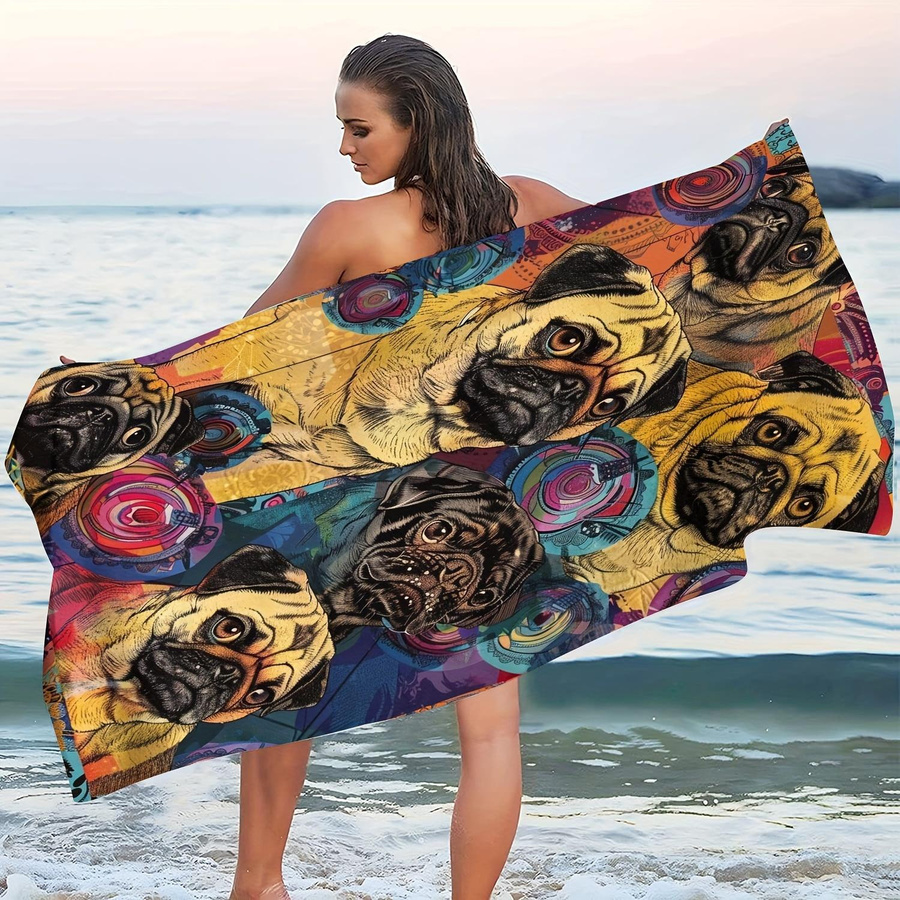Schnelltrocknendes Mikrofaser Handtuch mit buntem Mops-Motiv, Multicolor, B: 30 cm, H: 60 cm - Bild 2