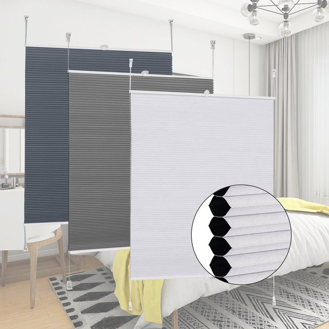 WOLTU Anti-Sonnenrollo Honeycomb Plissee-Jalousie in Blau mit Clip-Halterung zur Montage ohne Bohren, Blackout und UV-beständig, B: 130 cm, H: 80 cm - Bild 1