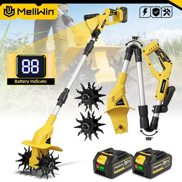 MELLWIN Kabelloser Garten-Elektrokultivator Bodenfräse in Gelb, kompatibel mit Makita 18V LXT Akku - Bild 1