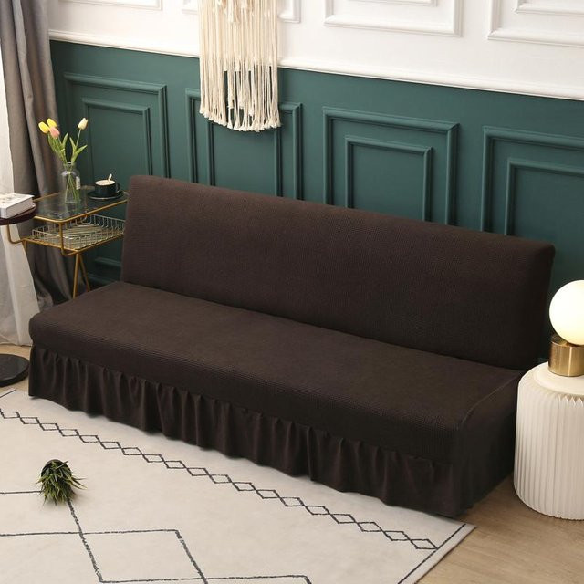 Yiran bag Stretch Ärmelloser Futonbezug mit Volant Jacquard in Braun für Schlafsofa und Couchbezug, Breite: 120-145 cm - Bild 1