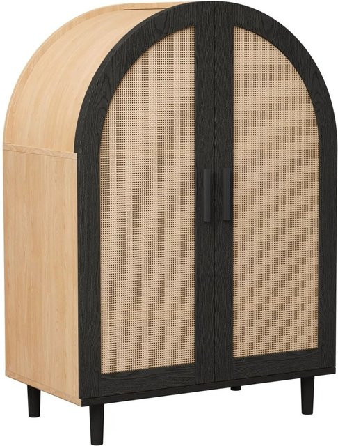PXloue Schuhschrank Sideboard mit Rattantüren in Schwarz, B/T/H: 70 x 40 x 100 cm - Bild 1