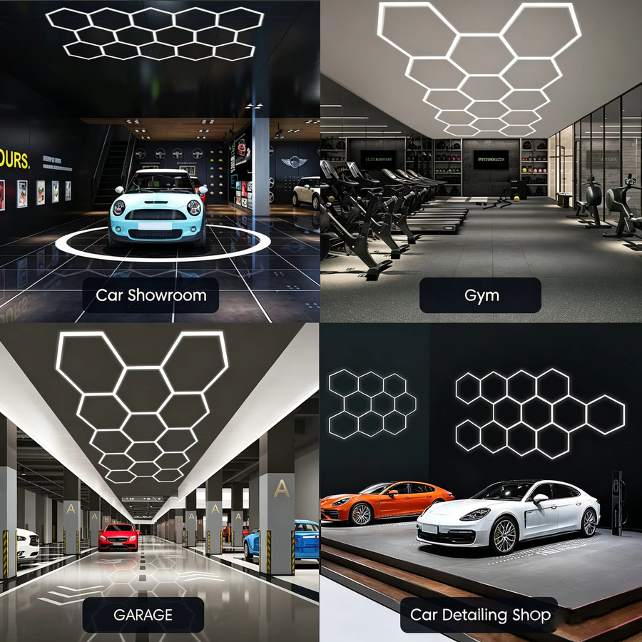 Oyajia 14er-Pack Sechseckige LED-Deckenleuchten im Wabendesign, 6500K Kaltweiß, für Garage, Werkstatt und Studio - Bild 5
