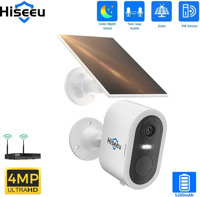 Hiseeu 4MP 2K WIFI Solar IP-Kamera mit Menschenerkennung und Nachtsicht in Weiß - Bild 1